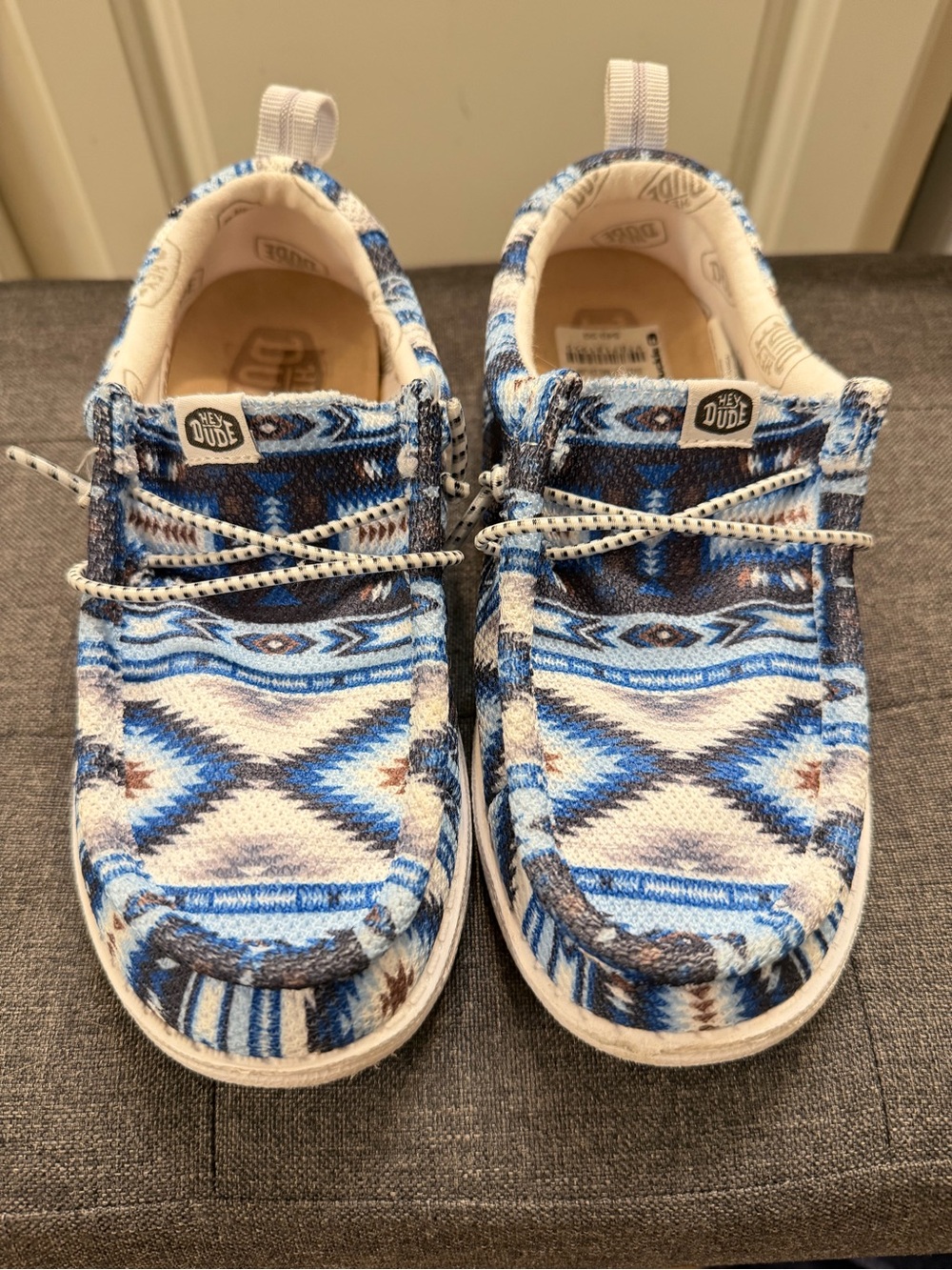 Hey Dude Kids Wally Native Pattern Slip-On Shoes - Blue White - Picture 2 of 6
